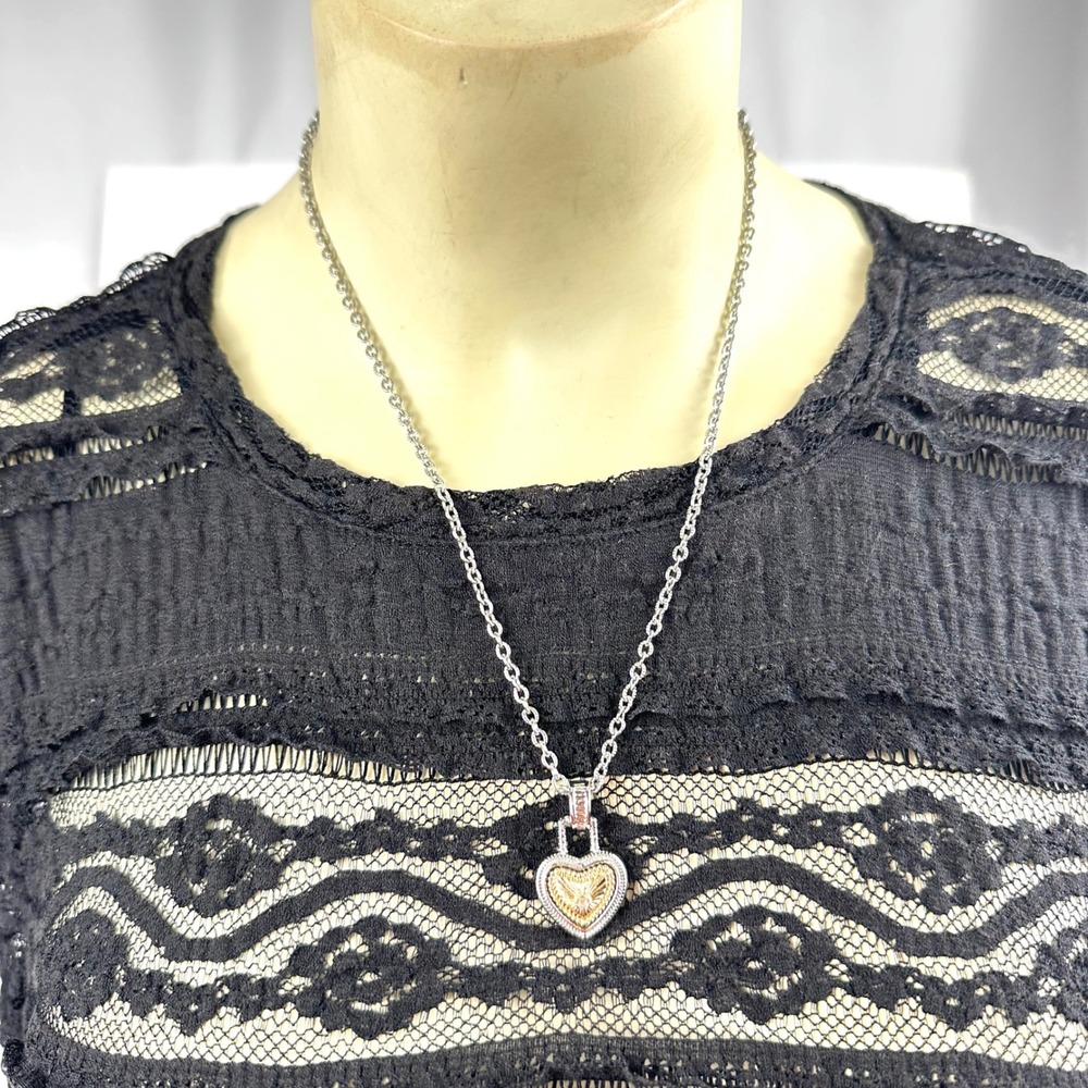 Diamonds International Two Tone Heart Pendant Necklace Diamond Accent Silv Gold